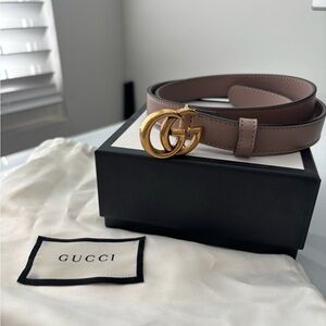 Gucci Brown Leather Belt with Gold GG Buckle